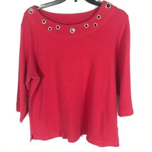 Quacker Factory Womens Large Open Ring Grommet Bling Top